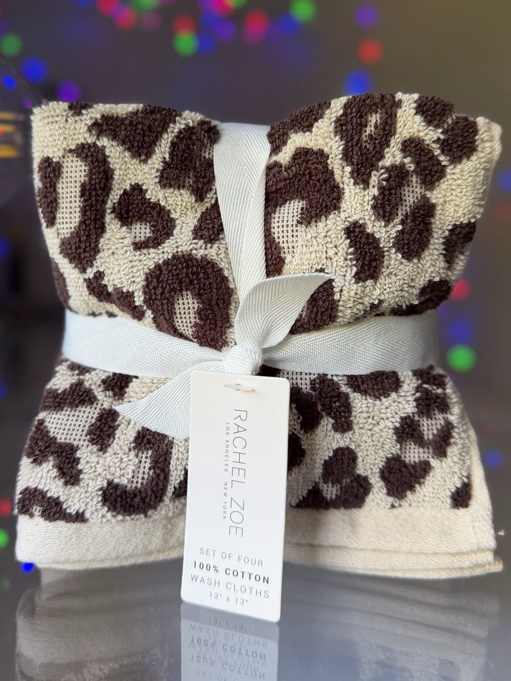 Rachel Zoe Leopard Cheetah Print Cotton bathroom hand wash cloths Towels Set